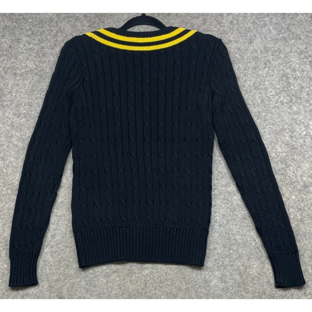 Vintage Ralph Lauren Golf Sweater Womens M Black Yellow Cable Knit V Neck Preppy - Picture 3 of 13